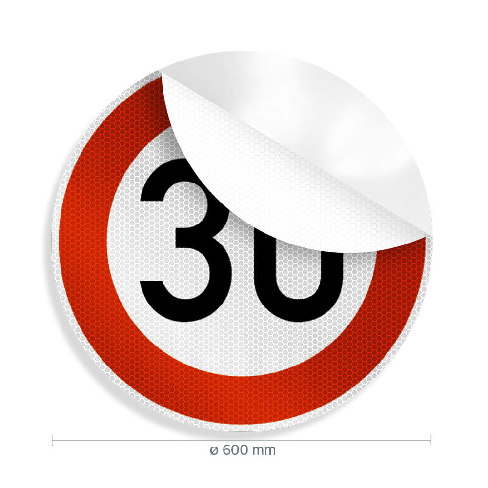 Tempo-30-Schild mit abziehbarer Schutzfolie, Ø 600 mm