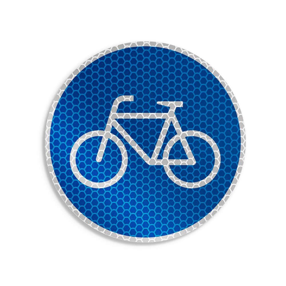 Aufkleber Radweg VZ 237, Ø 10 cm, reflektierend, Fahrrad-Symbol, blau-weiß