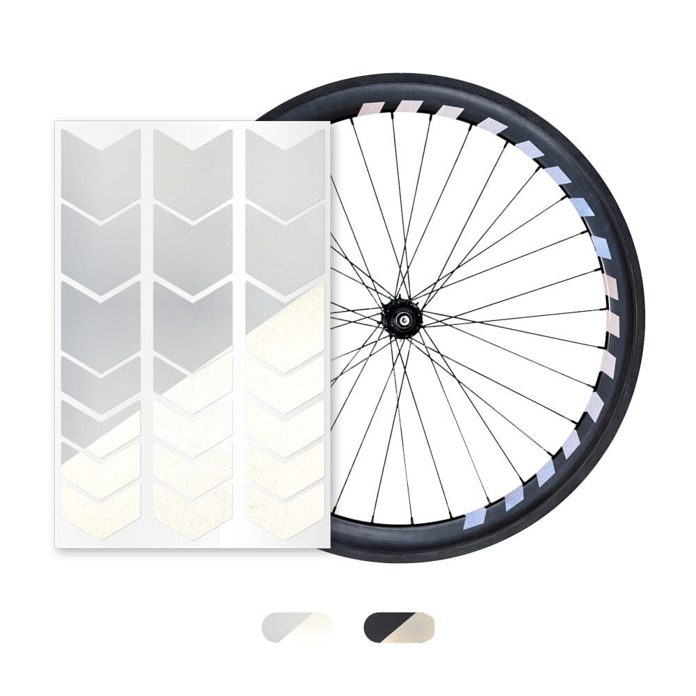 Pfeil-Felgensticker auf Fahrradfelge für umlaufende Sichtbarkeit