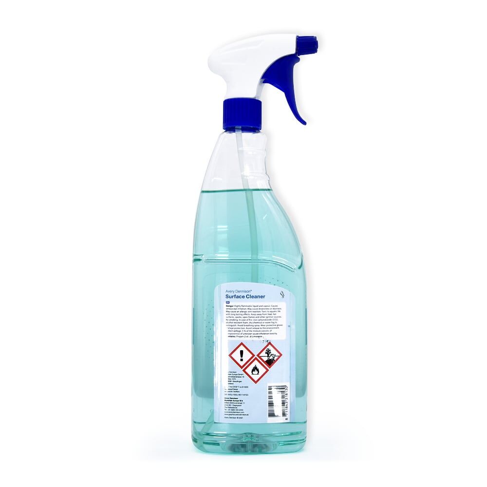 Avery Surface Cleaner, 1 l Sprühflasche, Rückansicht mit Symbolen