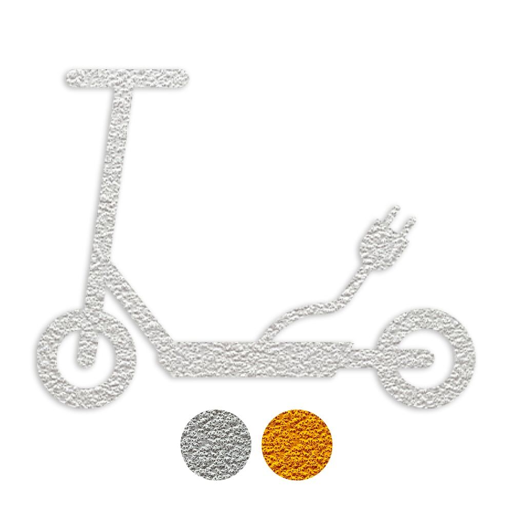 Weißes Bodenpiktogramm E-Scooter mit Stecker, Farbmuster gelb und weiß