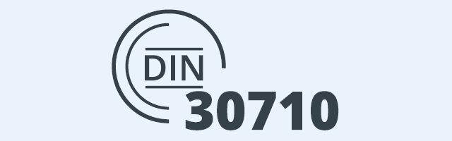 DIN 30710 Das Logo der DIN-Norm 30710 in schwarz auf hellblauem Hintergrund.