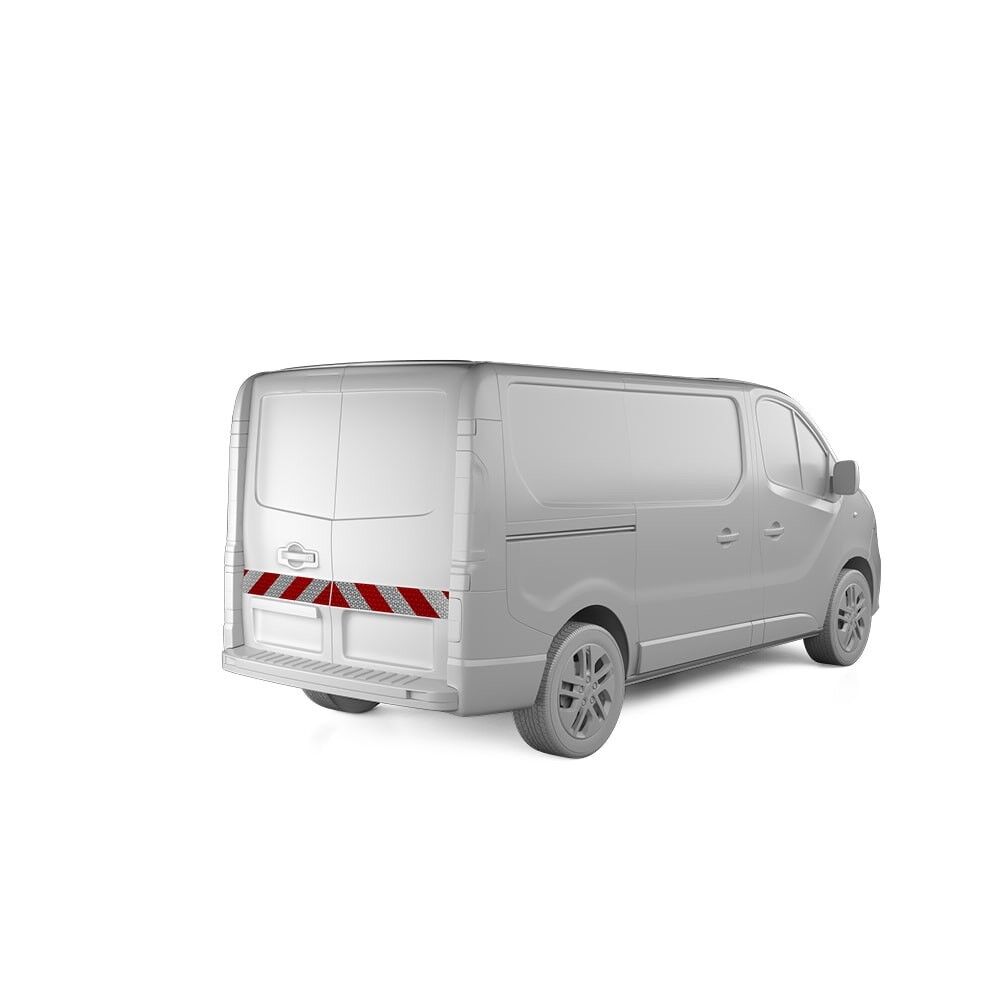 Renault Trafic mit Hecktür, ausgestattet mit Heckwarnmarkierung, Baujahr 2019