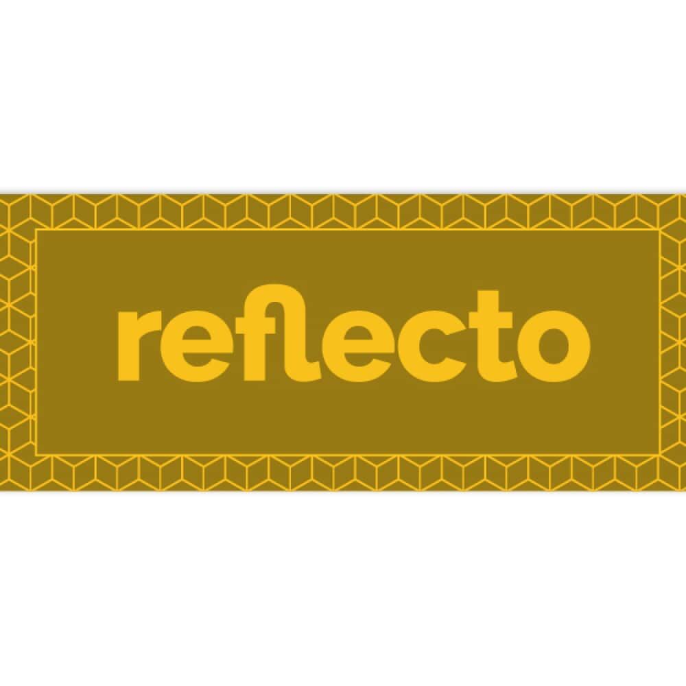 Musterstreifen VC104+RG: gelb mit aufgedrucktem „reflecto“-Logo
