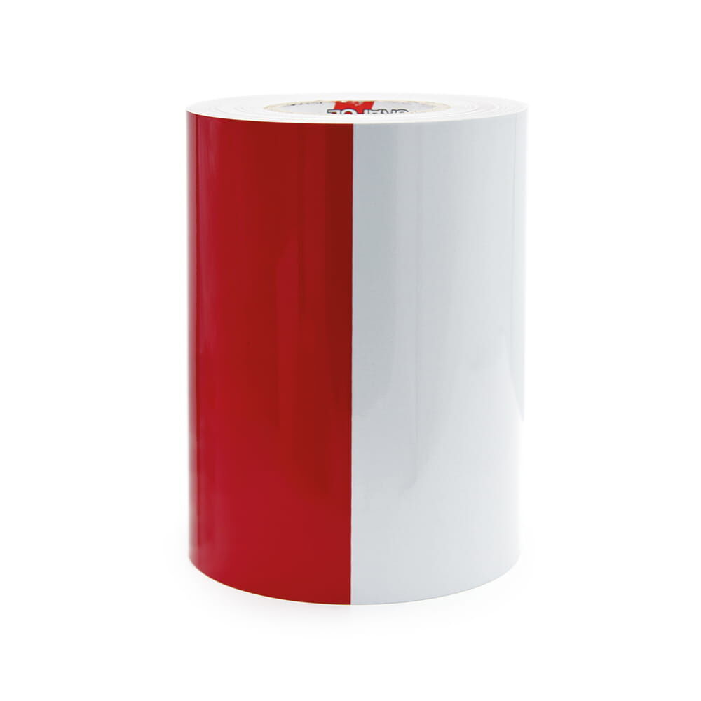 Rolle Orafol Reflexfolie 5431, 250 mm breit, rot-weiß für Absperrschranken
