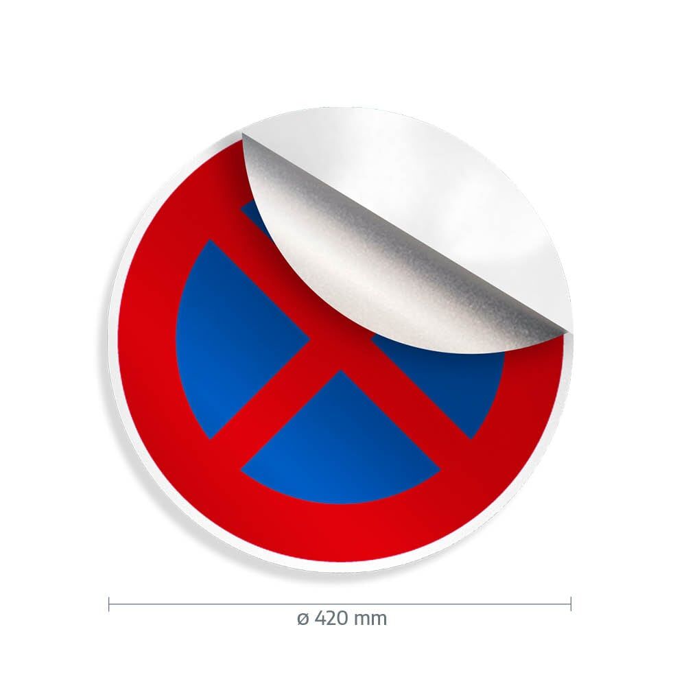 Selbstklebendes Halteverbot links, Ecke abgezogen, Ø420 mm