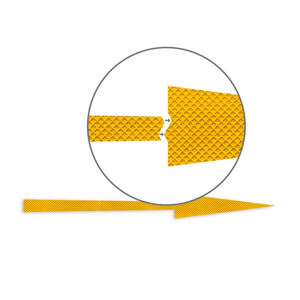 Vergrößerter Ausschnitt zeigt präzise Passform der Einzelteile des Richtungspfeils