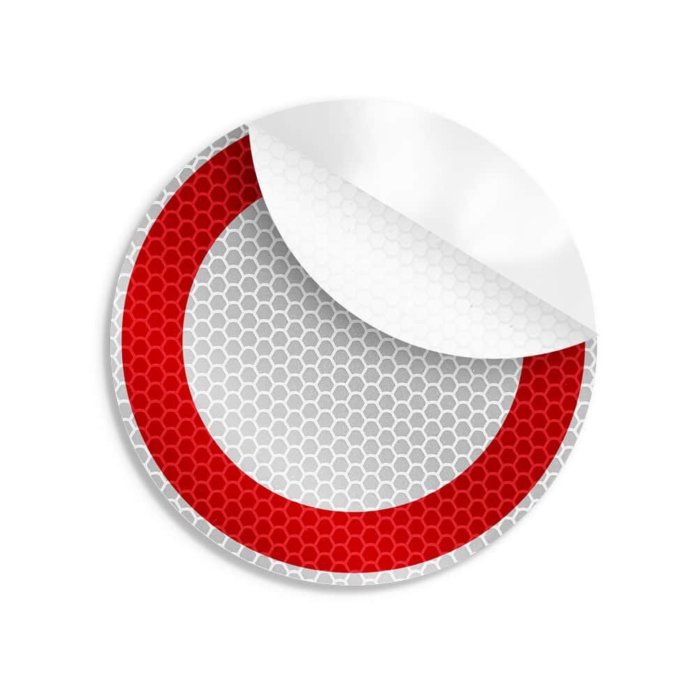 Runder Aufkleber VZ 250 mit rotem Rand und abgelöster Ecke sichtbar