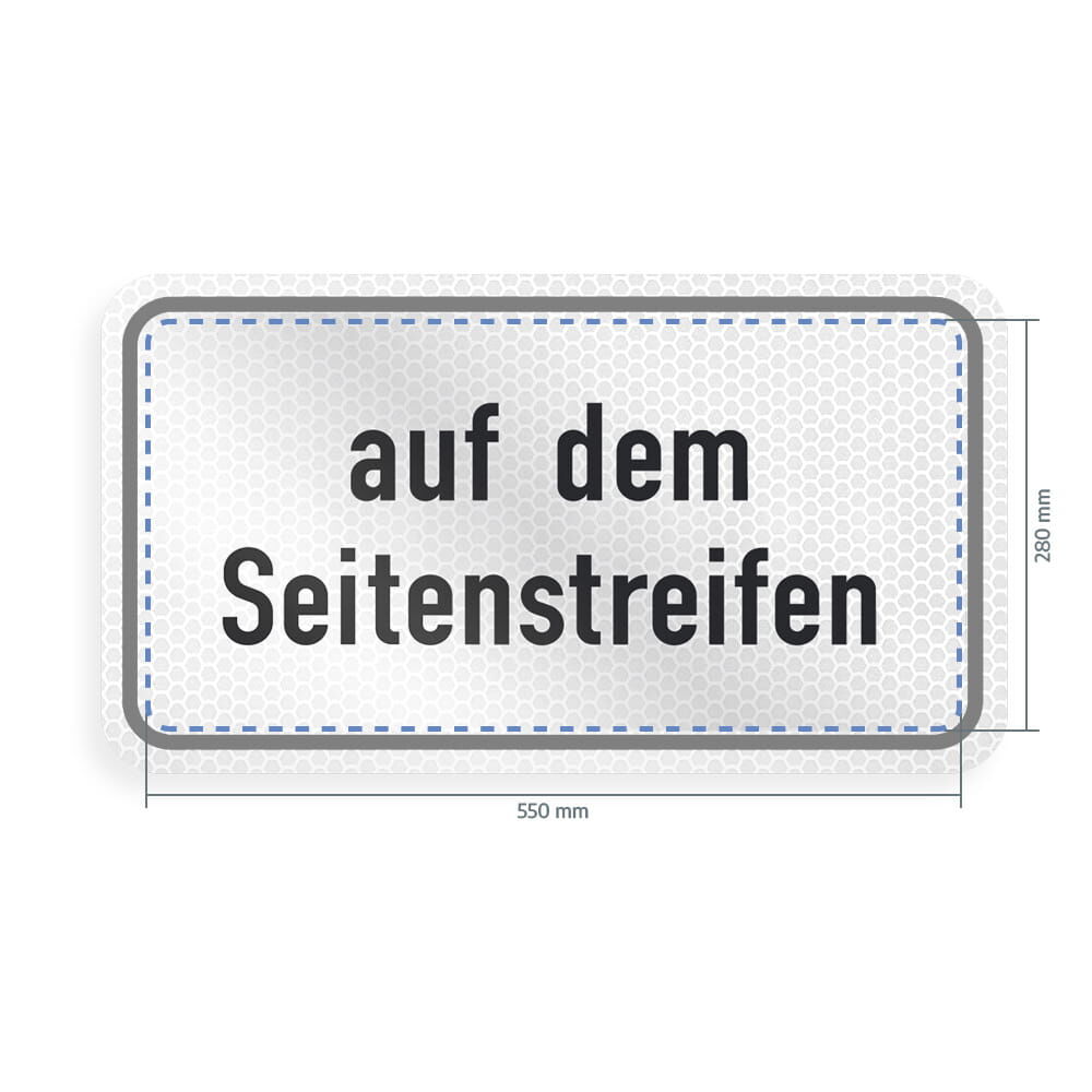 Overlay für Zusatzschild "auf dem Seitenstreifen" mit Maßangabe 550 x 280 mm