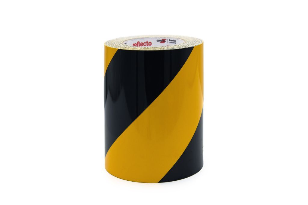 Einzelne Rolle Orafol ORALITE 5431 Industrie-Warnfolie schwarz-gelb, 150 mm, rechtsweisend