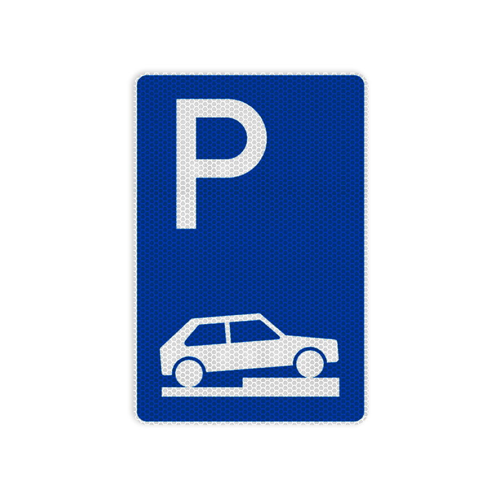 VZ 315-75 Parken auf Gehwegen, halb quer zur Fahrtrichtung rechts RA 2 630 x 420 mm 3 mm Dibond