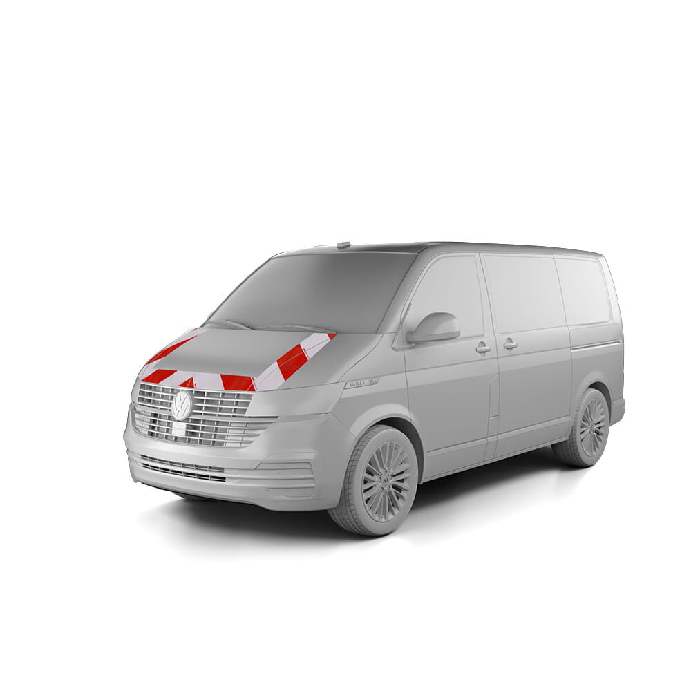 VW T6/T6.1, ausgestattet mit Frontwarnmarkierung nach BF3
