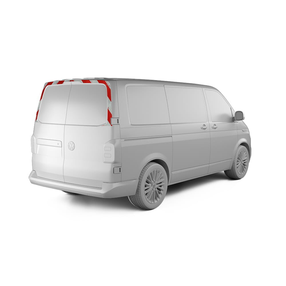 VW T6 / VW T6.1 Heckwarnmarkierungssatz oben ohne Blindfenster Höhe 1 mit Hecktür weiß/rot