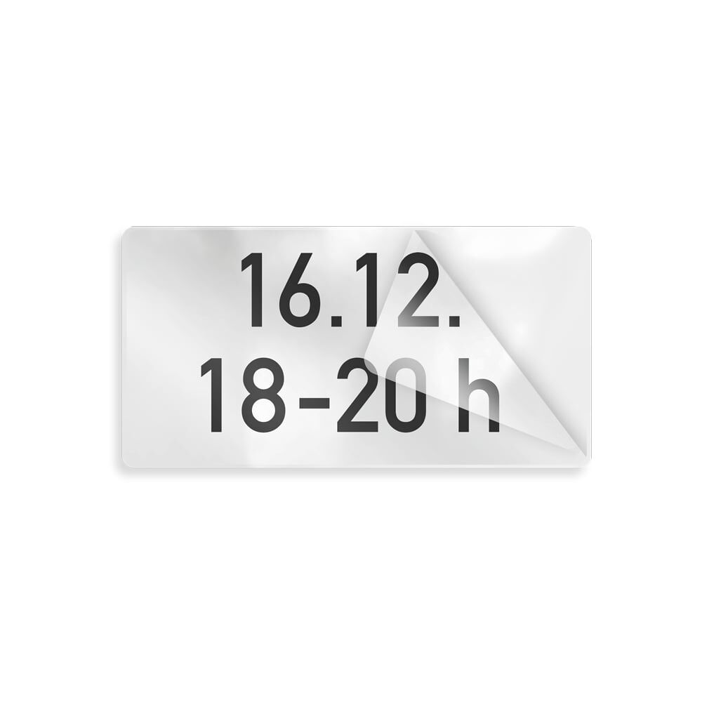 Ablösbares Overlay mit Datum 16.12., Uhrzeit 18–20 Uhr, Ecke abgezogen