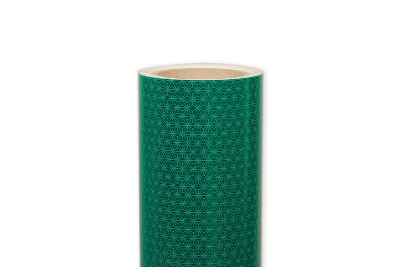 Grüne ORALITE VC 212 Reflexfolie, Rollenansicht mit feinem sternförmigem Muster, 770 mm