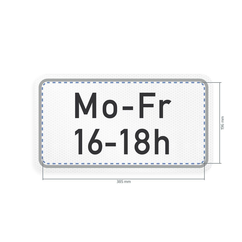 Overlay für zeitliche Beschränkung Mo - Fr mit Maßangaben 385×195 mm