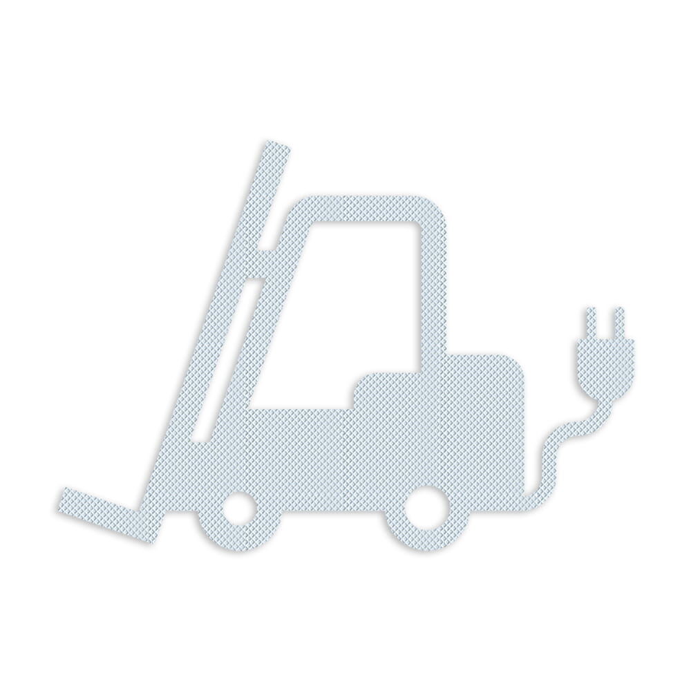 Selbstklebendes Fahrbahn-Piktogramm "E-Stapler" in weiß, Verkehrsklasse P7