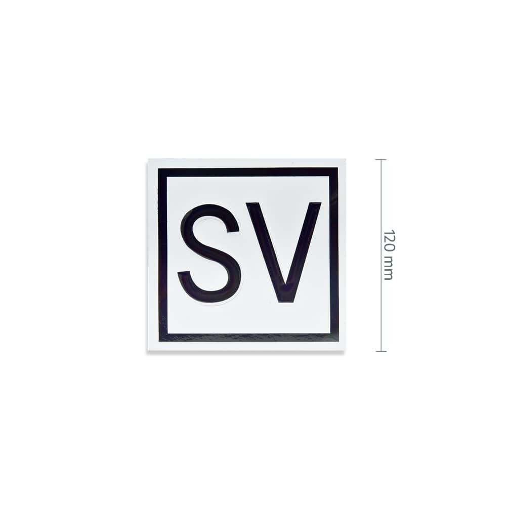 SV-Schild 120 mm Vorderseite mit Maßangabe 120 mm Höhe