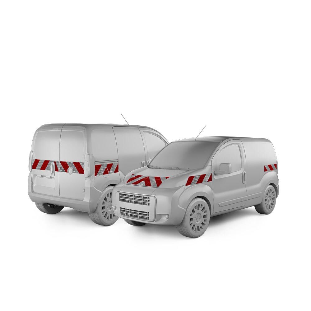Fiat Fiorino in Front- und Heckansicht mit Komplettwarnmarkierungssatz, Baujahr 2008