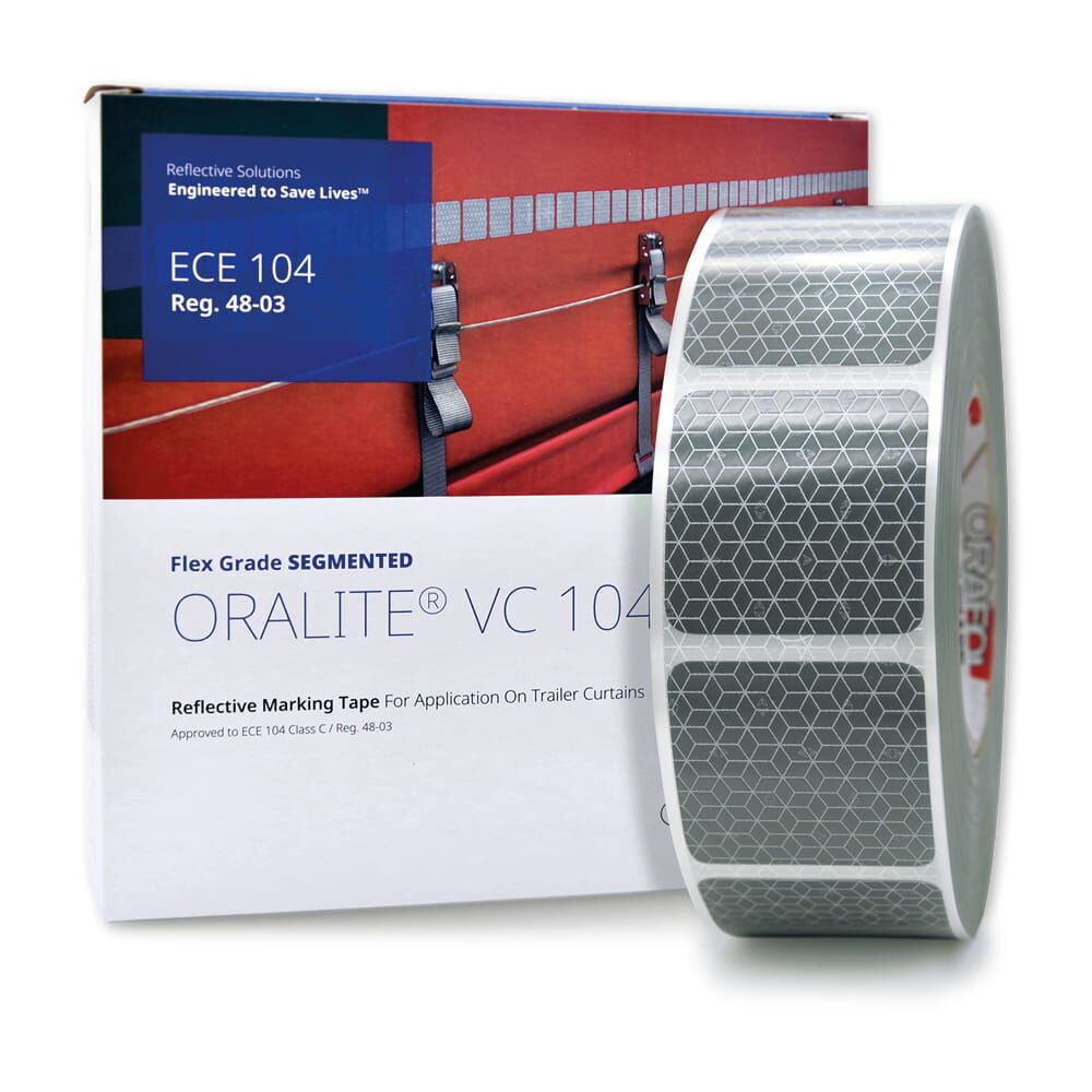 Produktbox ORALITE VC104+ CG mit weißer Segmentrolle davor, 50 m