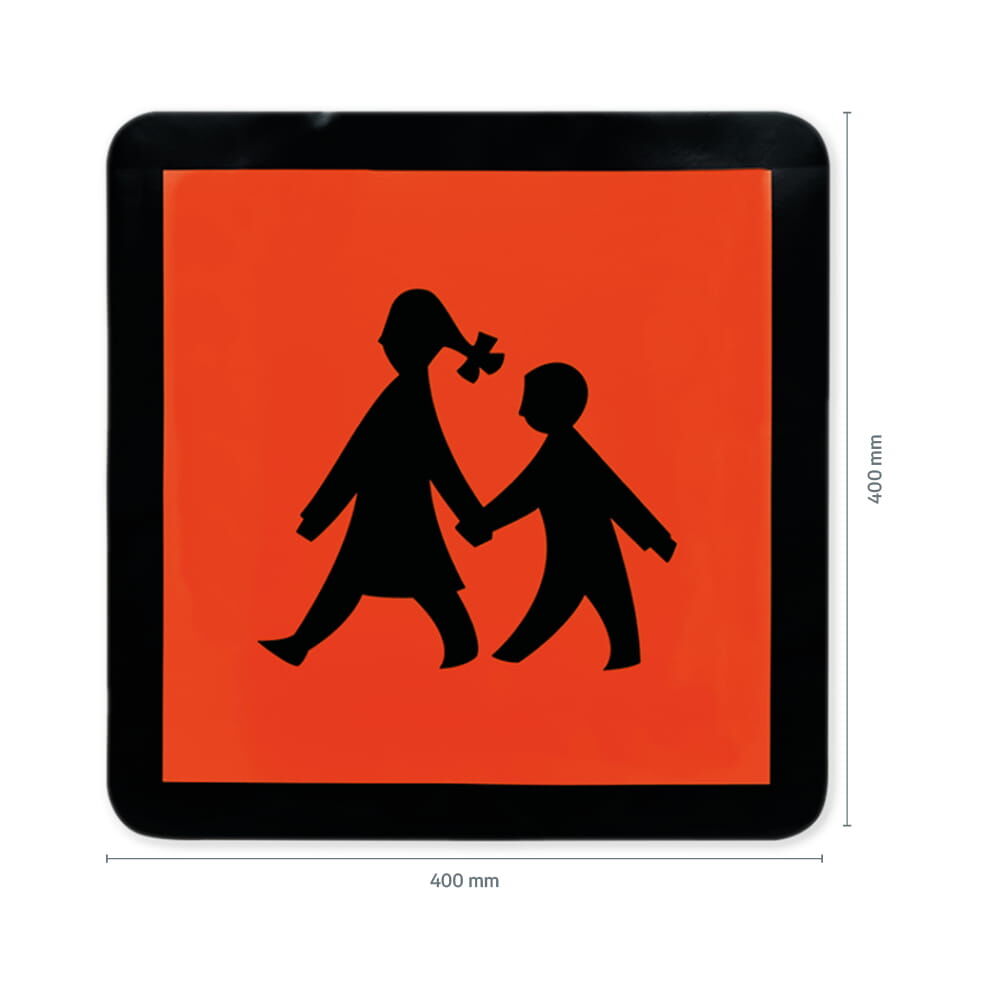 Schulbusschild 400 × 400 mm mit orangem Hintergrund und schwarzem Rand