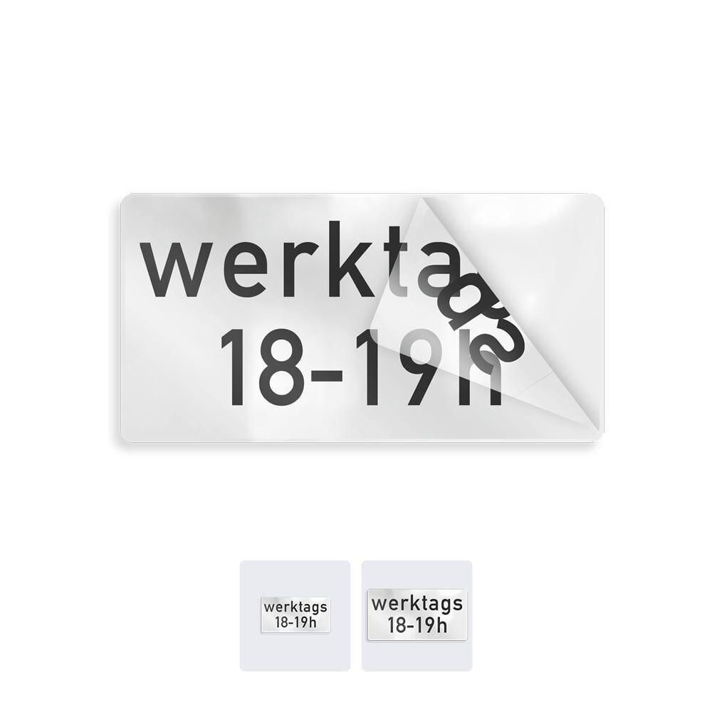 Overlay für Verkehrszeichen für zeitliche Beschränkung werktags, erhältlich in zwei Größen
