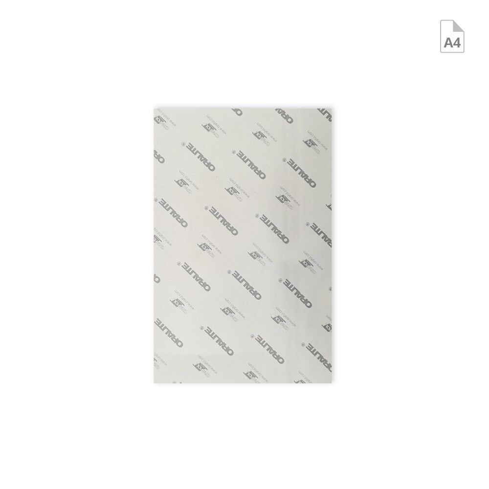 Rückseite des Zuschnittes zeigt weißes Trägerpapier mit Orafol Oralite Logo
