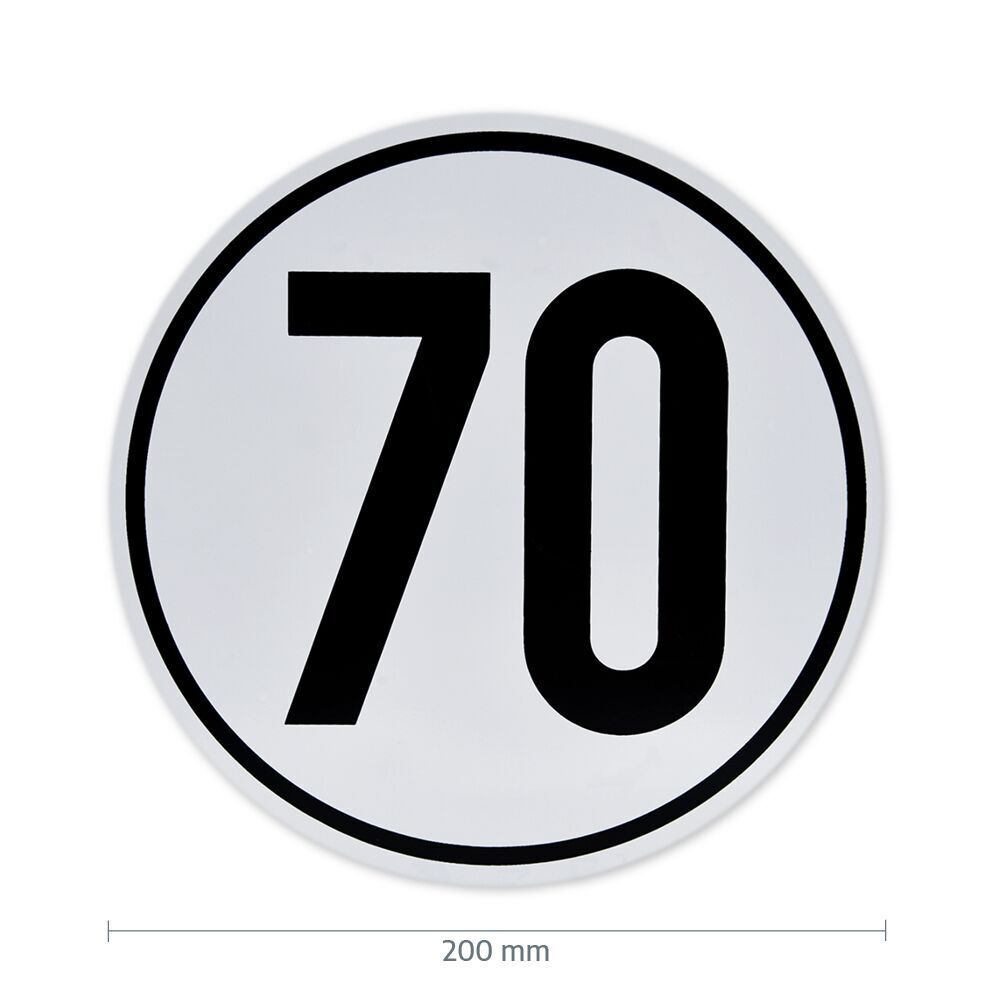 Geschwindigkeitsschild 70 km/h mit Maßangabe 200 mm Durchmesser