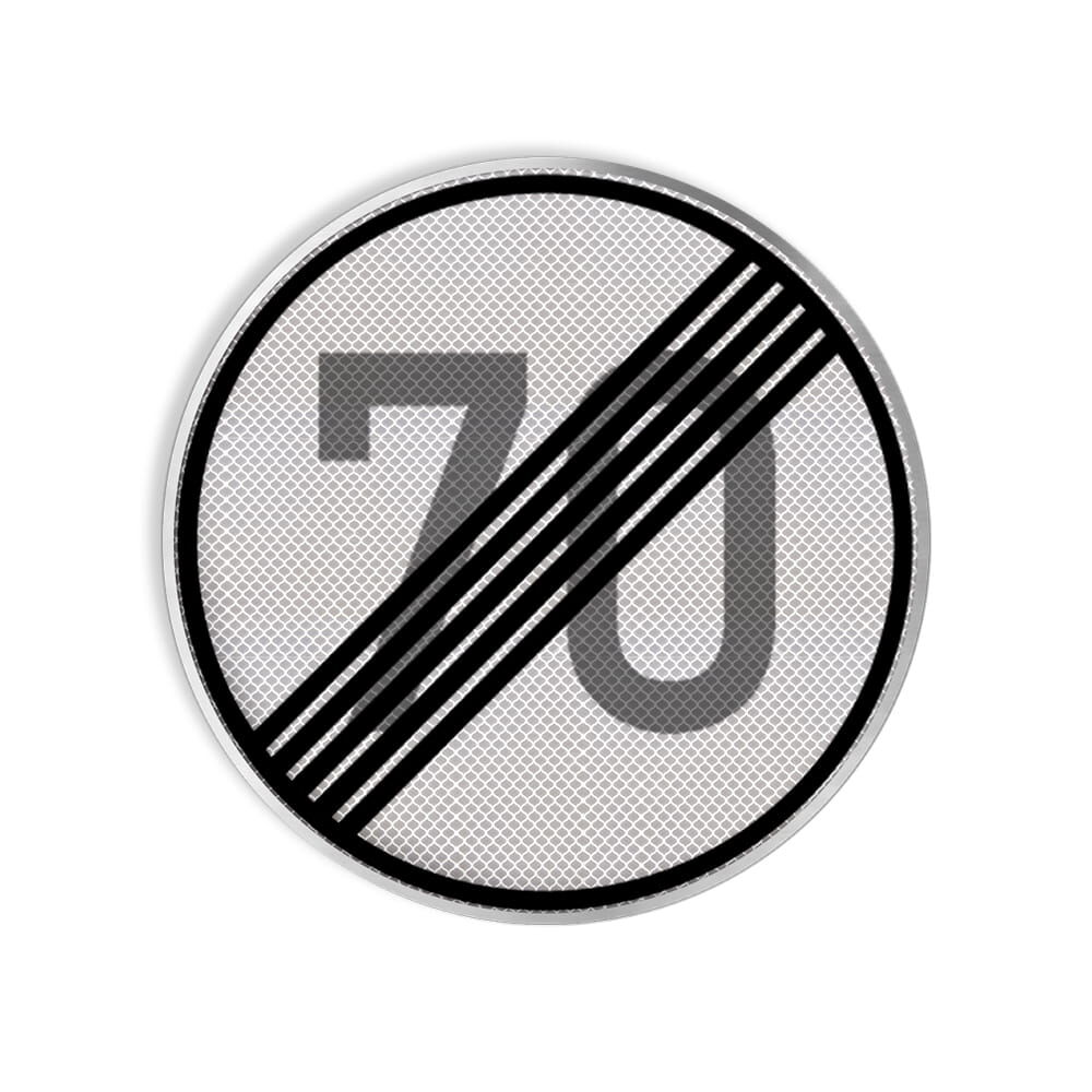 VZ 278-70 Ende der zulässigen Höchstgeschwindigkeit 70 km/h VZ 278-70 Ende der zulässigen Höchstgeschwindigkeit 70 km/h