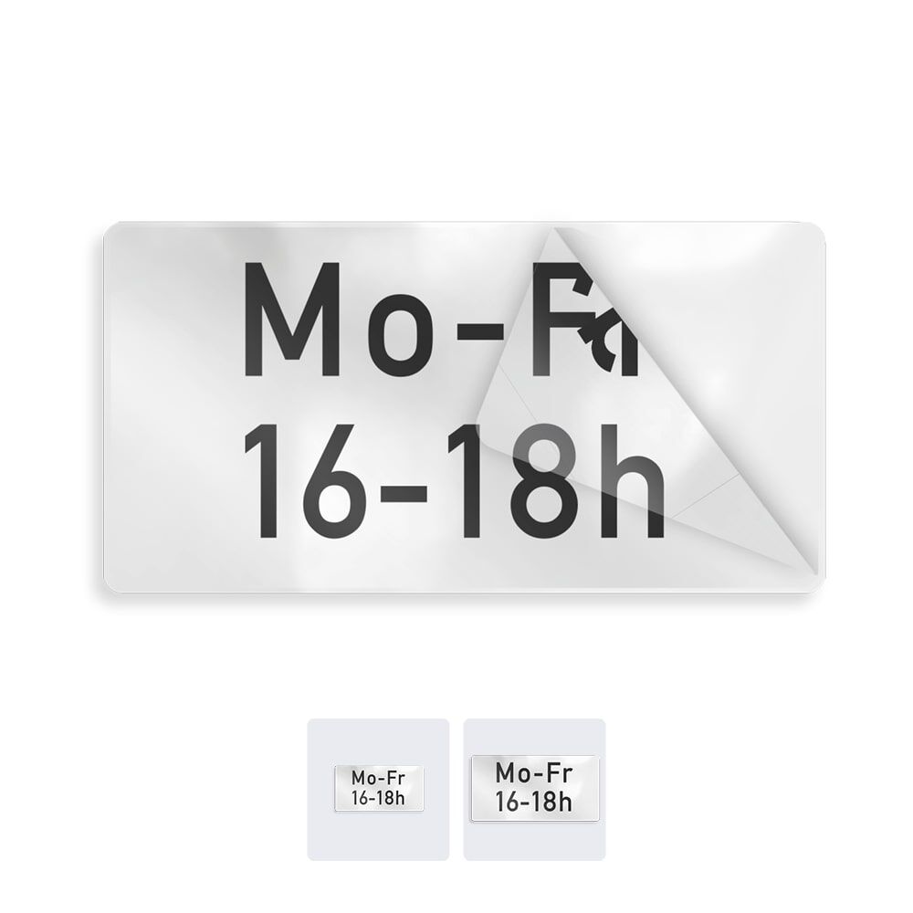 Overlay für Verkehrszeichen für zeitliche Beschränkung Mo - Fr, erhältlich in zwei Größen
