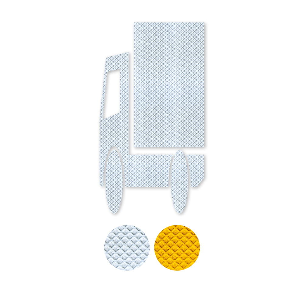 Lkw-Piktogramm aus 3M Stamark A380 und A721 mit Farbmustern in Weiß und Gelb