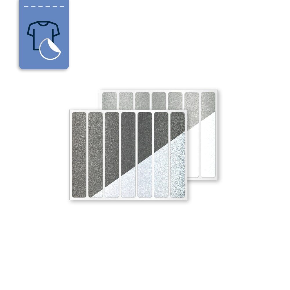 Zwei Bögen Reflexsticker Metallic Streifen für Textilien, in Schwarz und Silber