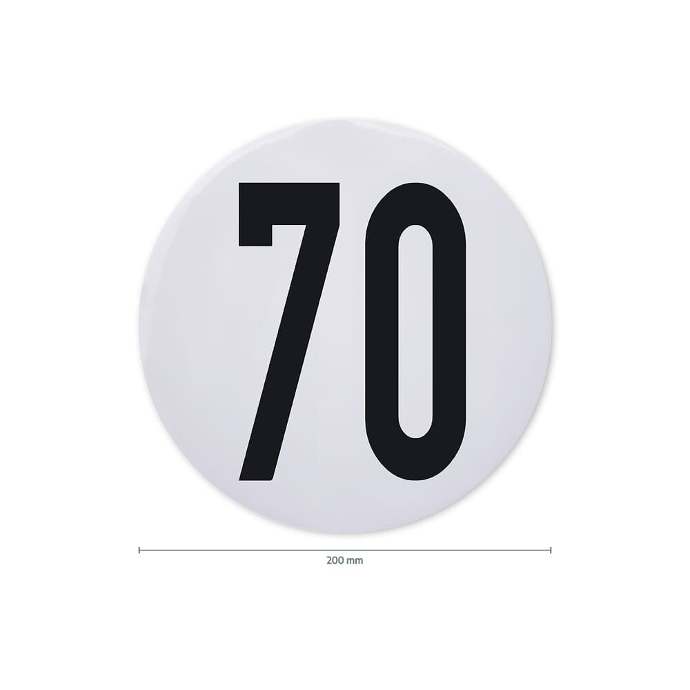 70-km/h-Aufkleber mit Maßangabe 200 mm Durchmesser