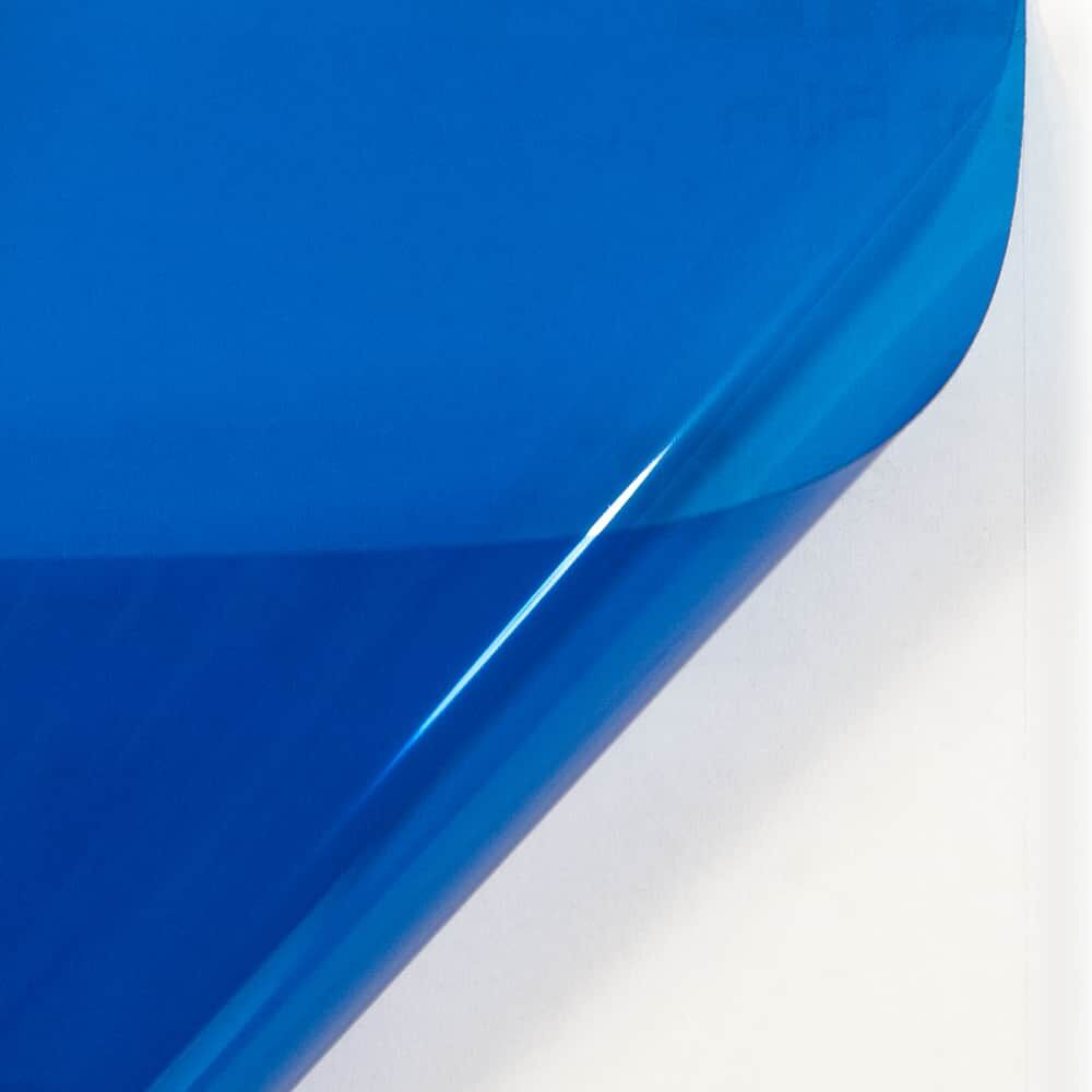 Orafol 5061 Overlay-Folie Blau, Ecke abgezogen, glänzend transparent