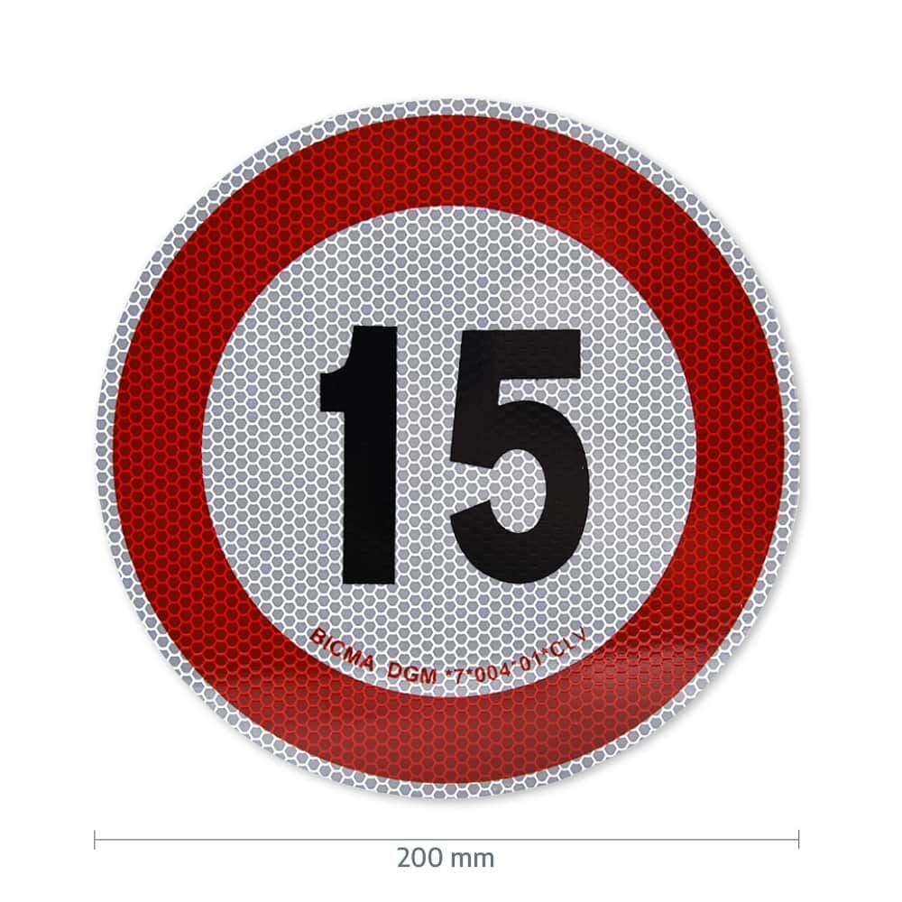 15-km/h-Schild für Italien mit Maßangabe: 200 mm Durchmesser
