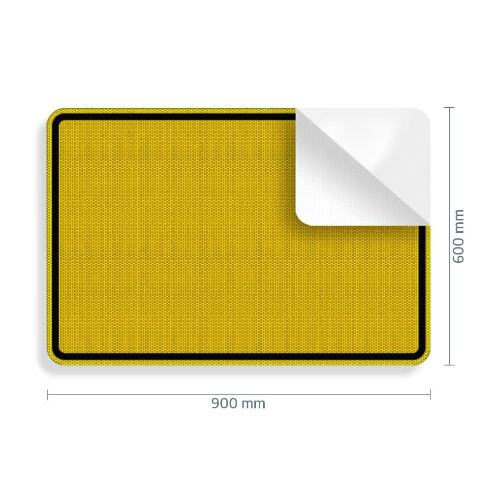 Blanko-Ortsschild mit leicht abgelöster Ecke, Format 900 x 600 mm