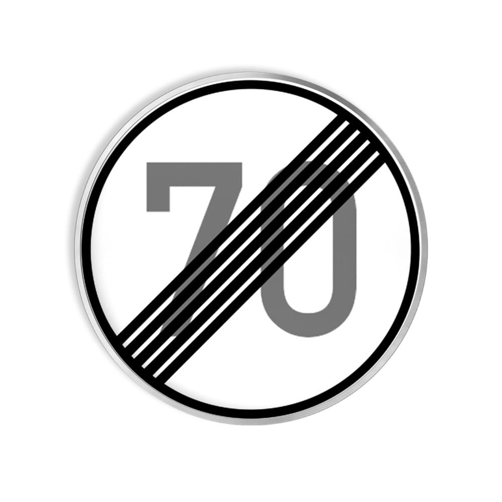 VZ 278-70 Ende der zulässigen Höchstgeschwindigkeit 70 km/h VZ 278-70 Ende der zulässigen Höchstgeschwindigkeit 70 km/h