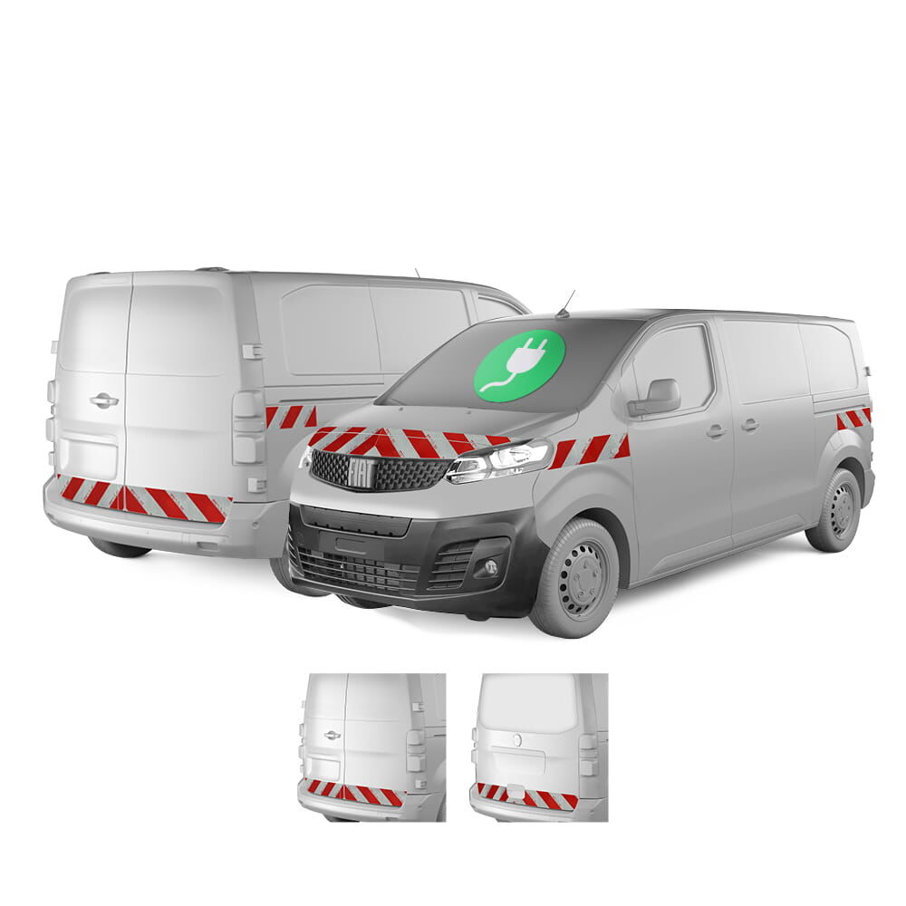 Fiat E-Scudo, Baujahr 2024, Warnmarkierungsatz mit Variantenvorschau der Karosserie