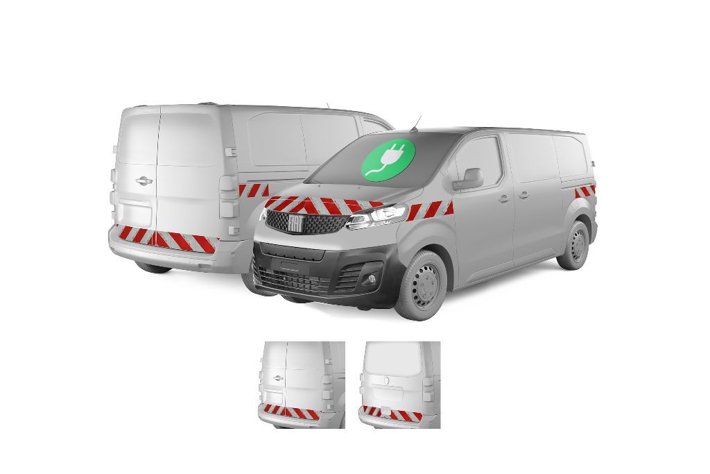 Fiat E-Scudo, Baujahr 2024, Warnmarkierungsatz mit Variantenvorschau der Karosserie