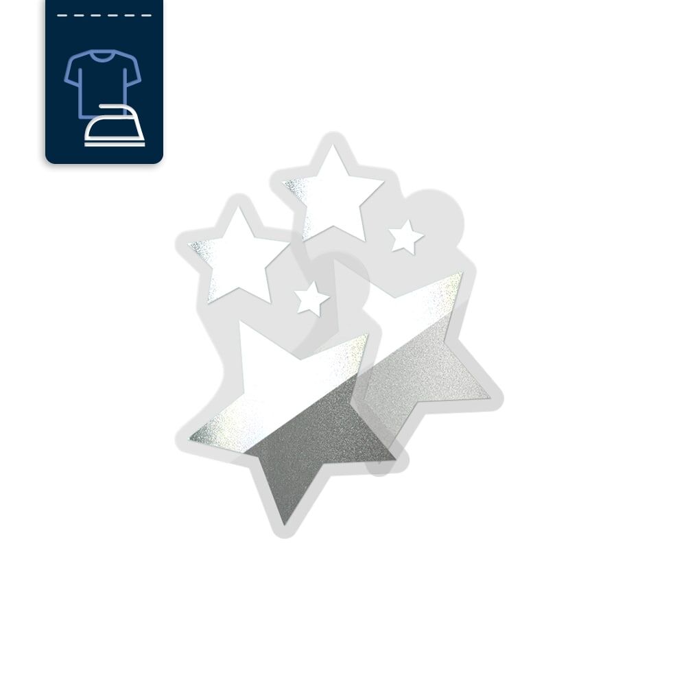 Reflektierende Bügelsticker Sterne-Set, Produktabbildung