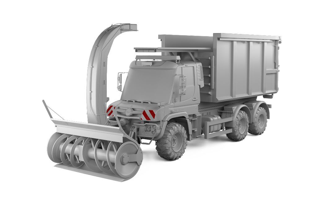 Mercedes Unimog U530 mit Blinker, ausgestattet mit Frontwarnmarkierung, Baujahr 2013