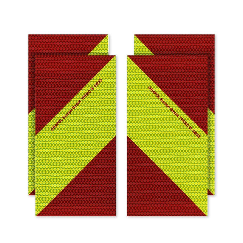 Vier magnetische VC 612 Warnmarkierungs-Zuschnitte, Vorderseite rot-fluorlime