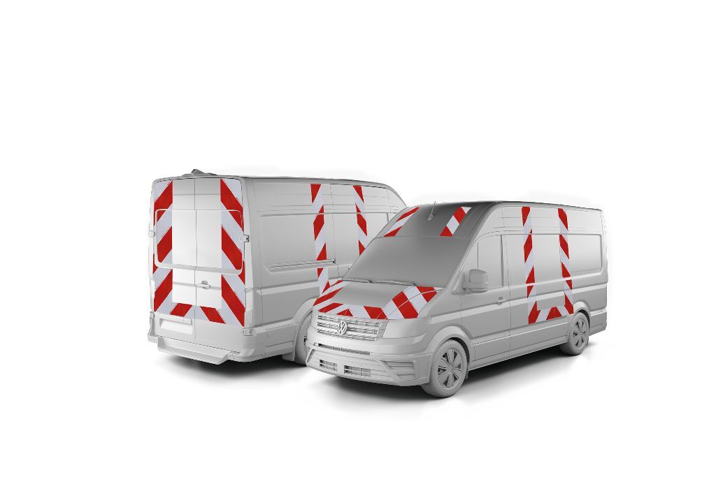VW Crafter, ausgestattet mit Komplettwarnmarkierungssatz nach BF3, Baujahr 2017