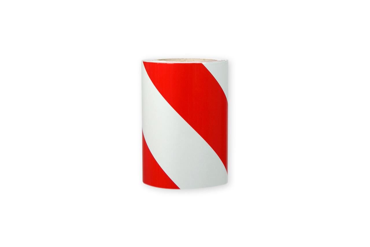 Einzelne Rolle Orafol ORALITE 5431 Industrie-Warnfolie rot-weiß diagonal, 150 mm, linksweisend