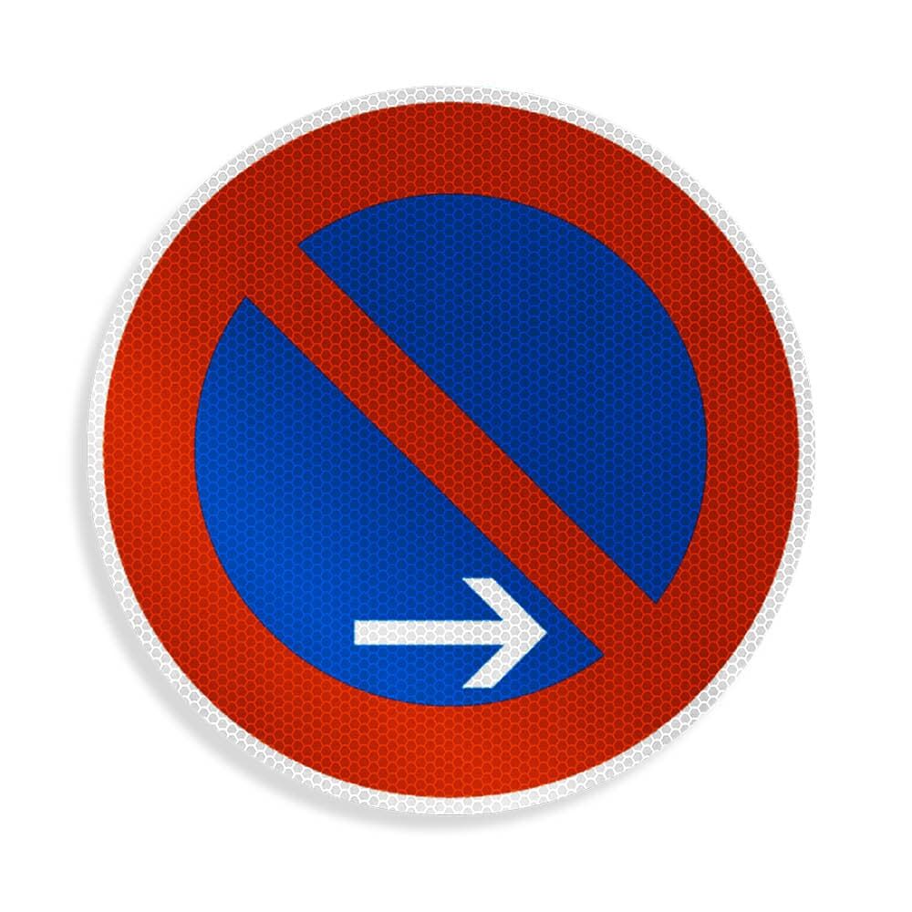 Rundes Schild „eingeschränktes Haltverbot“ mit Pfeil rechts unten