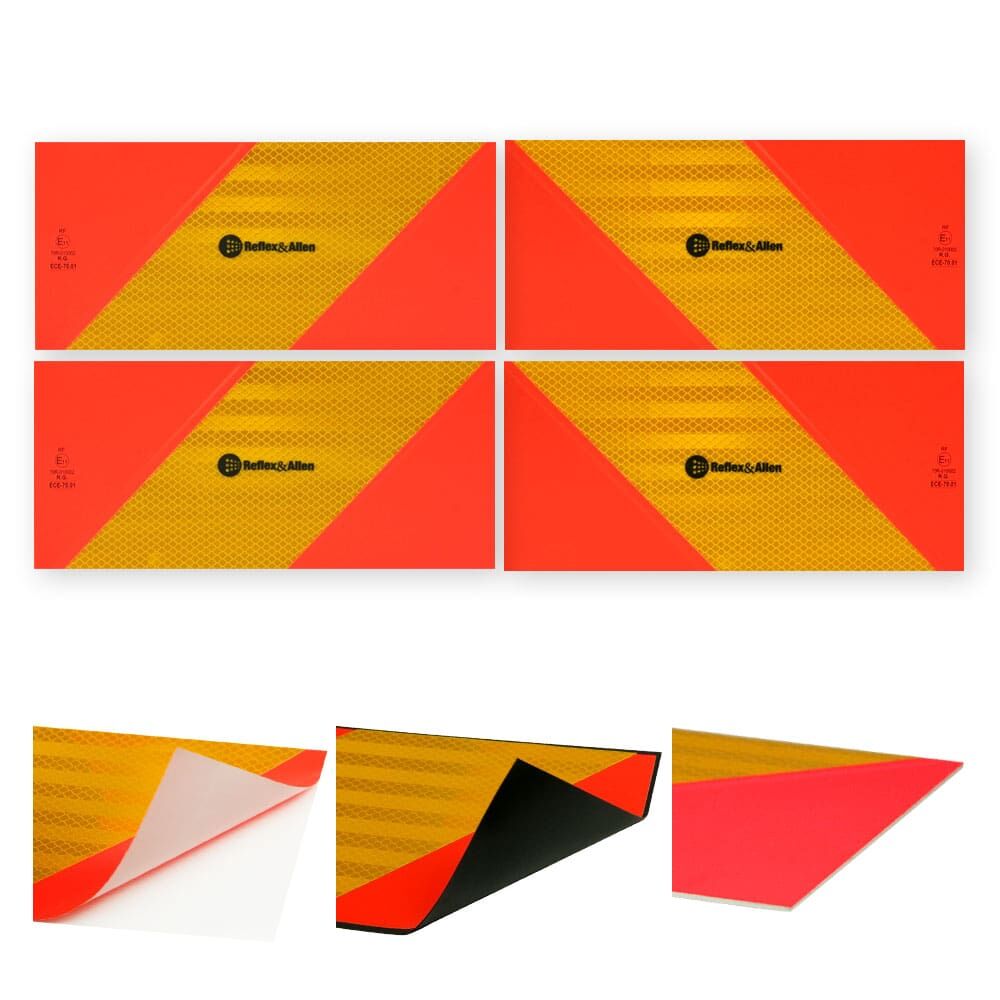 Reflexallen Heckwarntafel Viertelmarkierungen reflektierend fluoreszierend