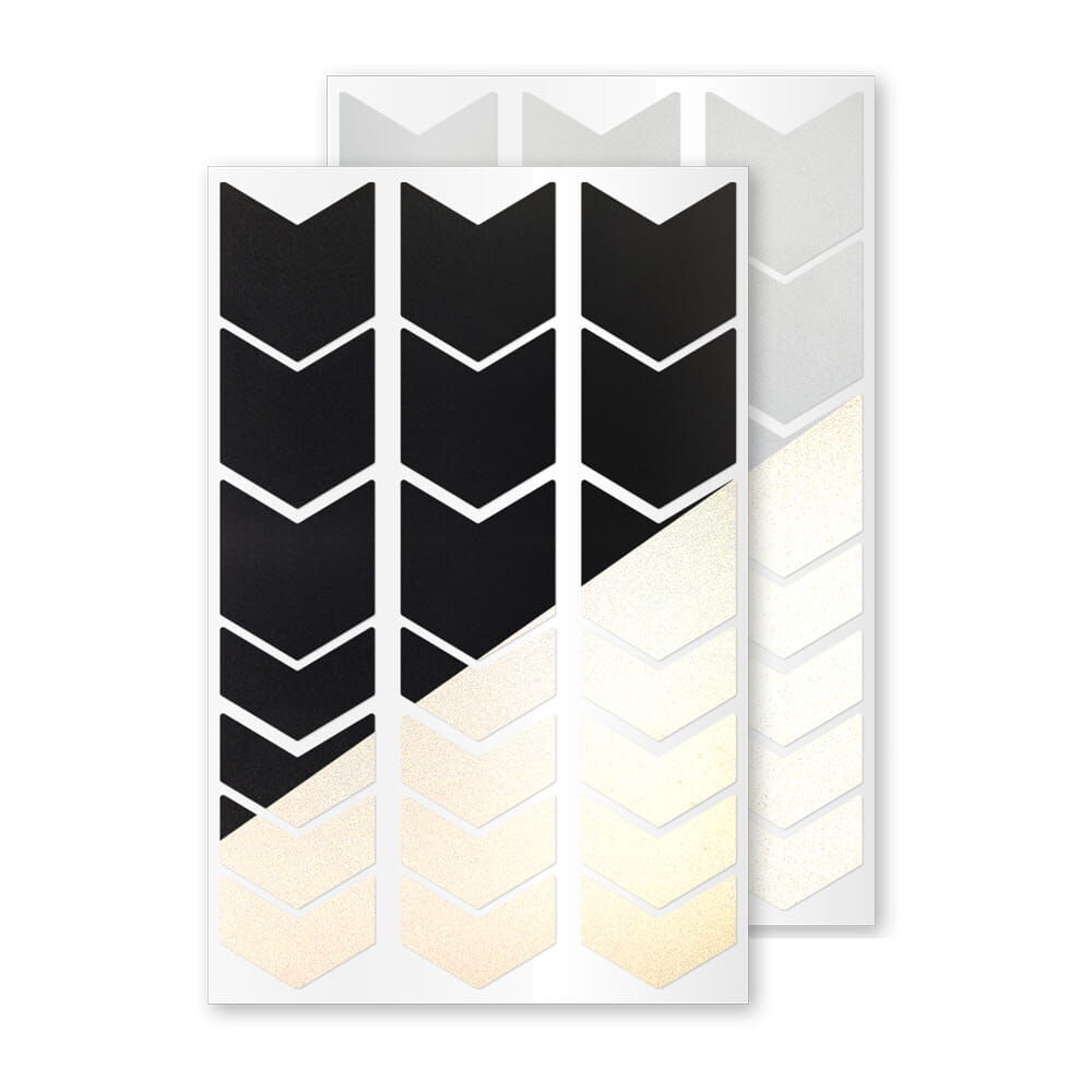 Reflecto Felgensticker Pfeile in Schwarz und Silber auf Stickerbogen