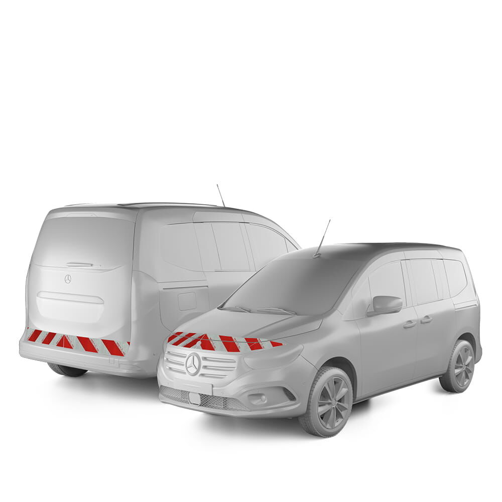 Mercedes Benz EQT W420 in Standardlänge mit Front- und Heckwarnmarkierung, Baujahr 2023