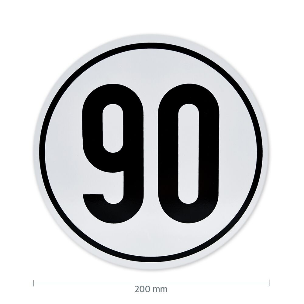 Geschwindigkeitsschild 90 km/h mit Maßangabe 200 mm Durchmesser