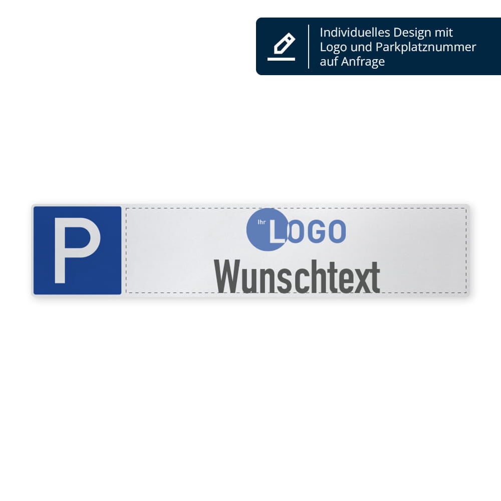 Beispiel für individuelles Parkplatzschild mit Logo und Parkplatznummer